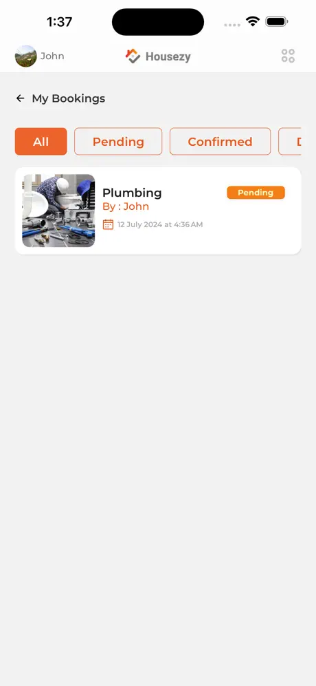 Advanced booking management with status filtering and search